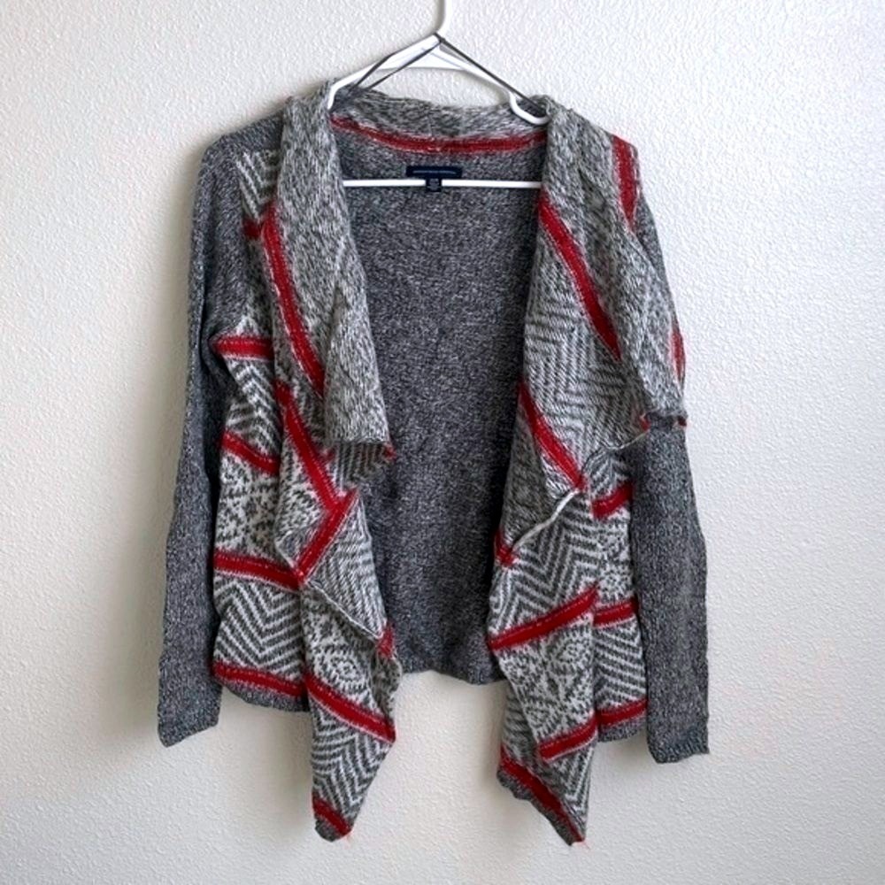 VTG American Eagle Outfitters Women XS Open Cardigan Sweater Red Aztec Print